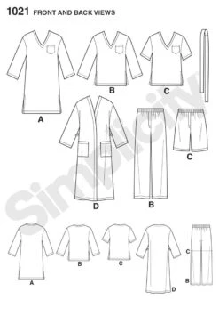 Simplicity Pattern 1021 Men's Classic Pyjamas And Robe -Jaycotts Shop 1021 FBV