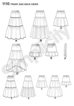 Simplicity Pattern 1110 Misses' Tiered Skirt With Length Variations -Jaycotts Shop 1110 FBV