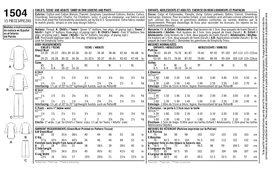 Simplicity Pattern 1504 Child's, Teens' And Adults' Loungewear | Easy 6 Simplicity Pattern 1504 Child's, Teens' And Adults' Loungewear | Easy - Image 6