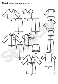 Simplicity Pattern 1574 Toddlers' And Child's Robe, Pants, And Knit Tops. -Jaycotts Shop 1574 FBV