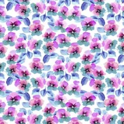 Vivid Watercolours Organic Cotton Fabric, Pink Pansy