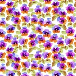 Spring Watercolours Organic Cotton Fabric, Purple Pansy