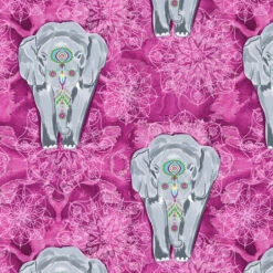 Elephant Festival Organic Cotton Fabric, Mandala Pink