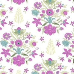 Elephant Festival Organic Cotton Fabric, Stencil Flower