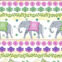 Elephant Festival Organic Cotton Fabric, Elephant Parade