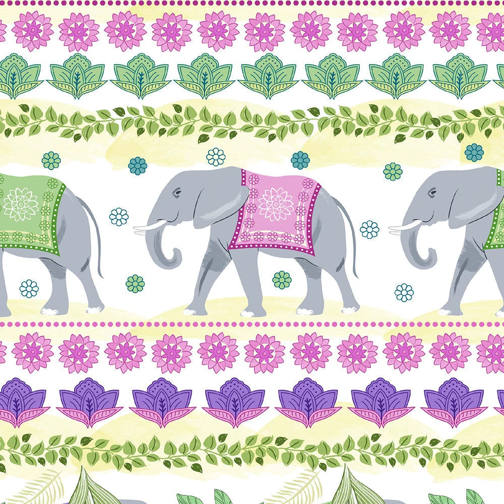 Elephant Festival Organic Cotton Fabric, Elephant Parade 1 Elephant Festival Organic Cotton Fabric, Elephant Parade