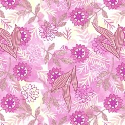 Elephant Festival Organic Cotton Fabric, Painted Flower Pink