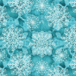 Elephant Festival Organic Cotton Fabric, Mandala Topaz