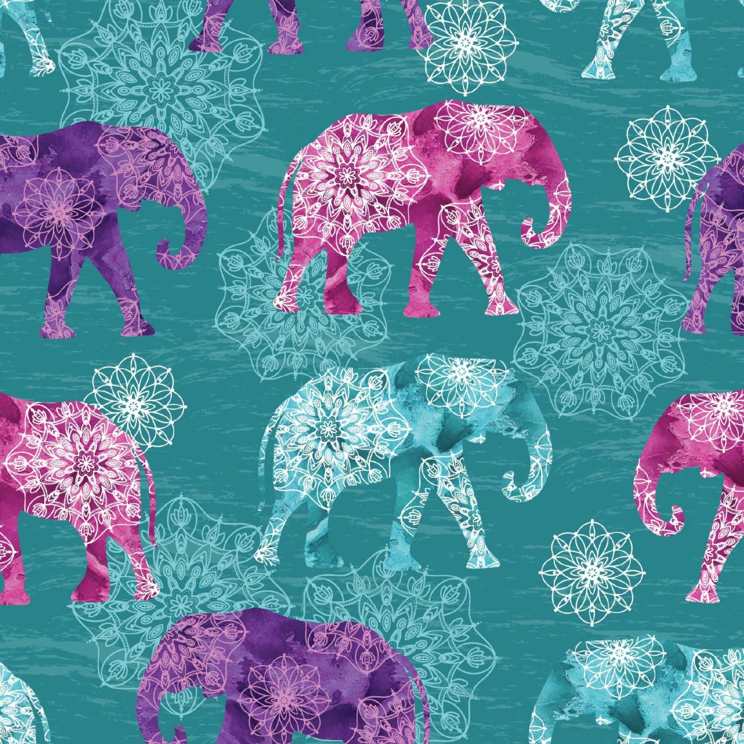 Elephant Festival Organic Cotton Fabric, Ink Elephants 1 Elephant Festival Organic Cotton Fabric, Ink Elephants