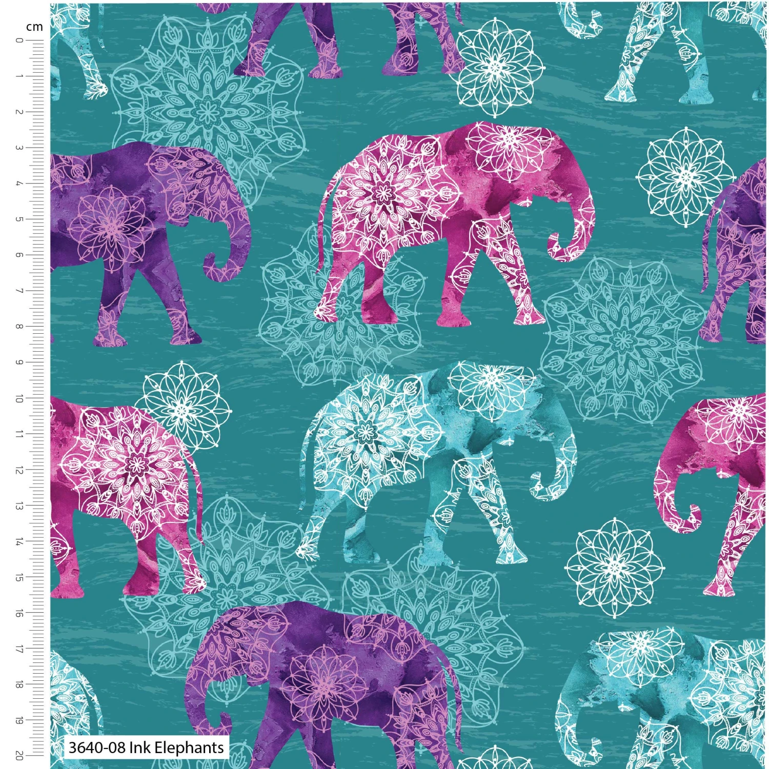 Elephant Festival Organic Cotton Fabric, Ink Elephants 2 Elephant Festival Organic Cotton Fabric, Ink Elephants - Image 2