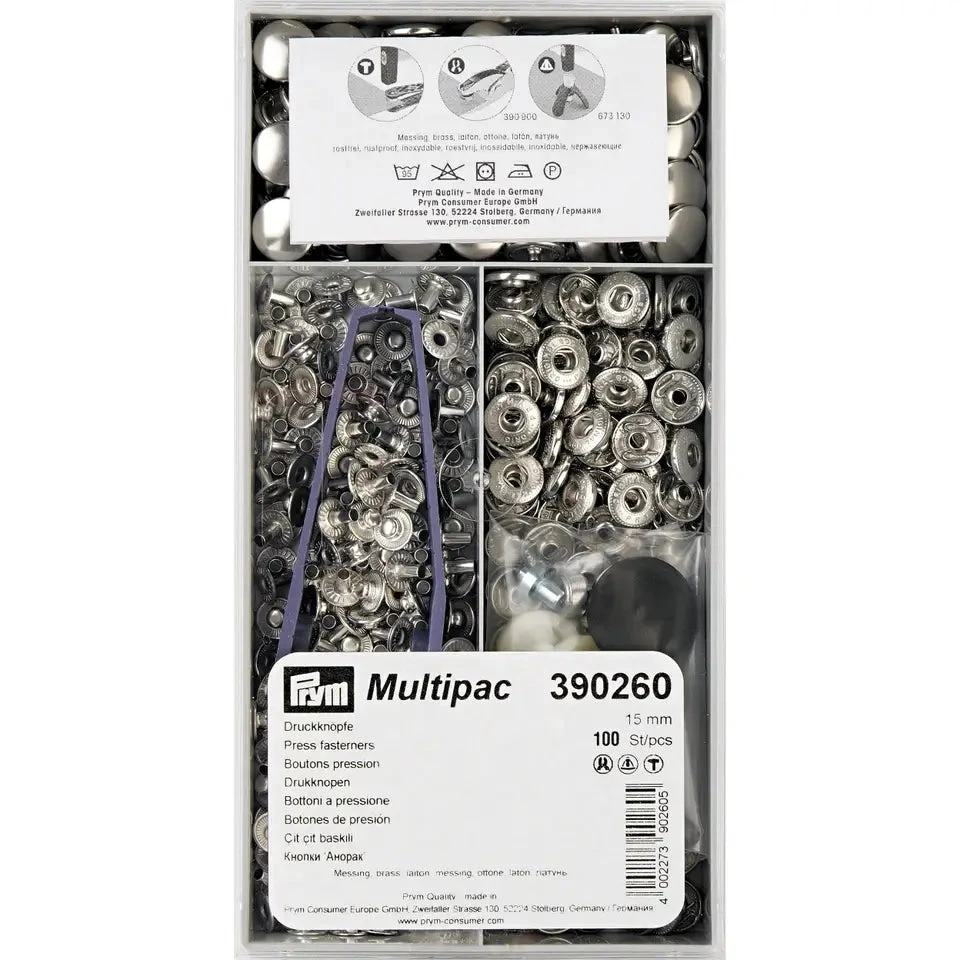 Prym 390260 Box Of 100 Silver Press Fasteners 15mm Medium 1 Prym 390260 Box Of 100 Silver Press Fasteners 15mm Medium