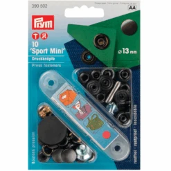 Prym 390502 Pack Of 10 Black Press Fasteners 13mm Sport Mini