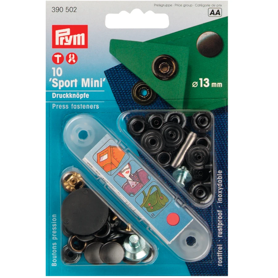 Prym 390502 Pack Of 10 Black Press Fasteners 13mm Sport Mini 1 Prym 390502 Pack Of 10 Black Press Fasteners 13mm Sport Mini