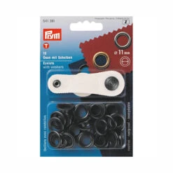 Prym Black Metal Eyelets, 11mm Size