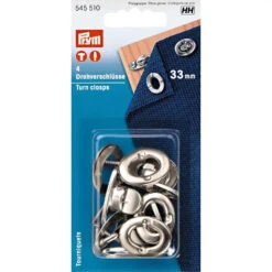 Prym 545510 Heavy Duty Turn Clasps Silver 33mm