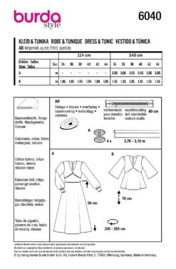 Burda Style Pattern 6040 Ladies Outerwear Dress / Blouse -Jaycotts Shop 6040 back envelope EU
