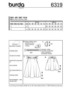 Burda 6319 Bell Shaped Skirt Sewing Pattern -Jaycotts Shop 6319 back envelope EU