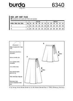 Burda 6340 Misses' Wrap Skirt Sewing Pattern -Jaycotts Shop 6340 back envelope EU