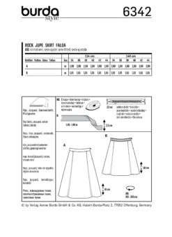 Burda 6342 Side Pleat Skirt Sewing Pattern -Jaycotts Shop 6342 back envelope EU