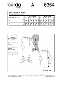 Burda 6364 Siren Dresses Sewing Pattern -Jaycotts Shop 6364 back envelope US
