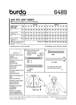 Burda 6489 Women’s Hooded Jacket Sewing Pattern -Jaycotts Shop 6489 back envelope EU