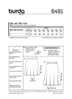 Burda 6491 Women’s Flared Skirt Sewing Pattern -Jaycotts Shop 6491 back envelope EU