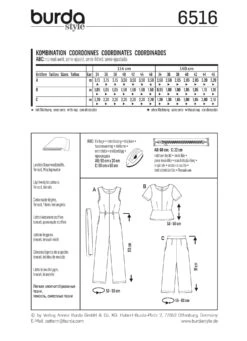 Burda 6516 Misses' Coordinates Sewing Pattern -Jaycotts Shop 6516 back envelope EU
