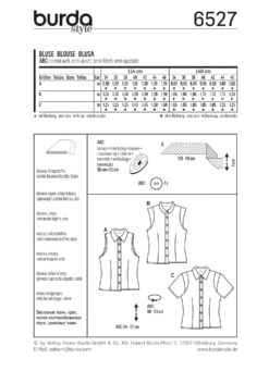 Burda 6527 Misses’ Stand Collar Blouse Sewing Pattern -Jaycotts Shop 6527 back envelope EU
