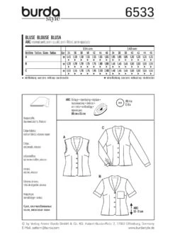 Burda 6533 Misses' Blouse Sewing Pattern 11 Burda 6533 Misses' Blouse Sewing Pattern -Jaycotts Shop 6533 back envelope EU