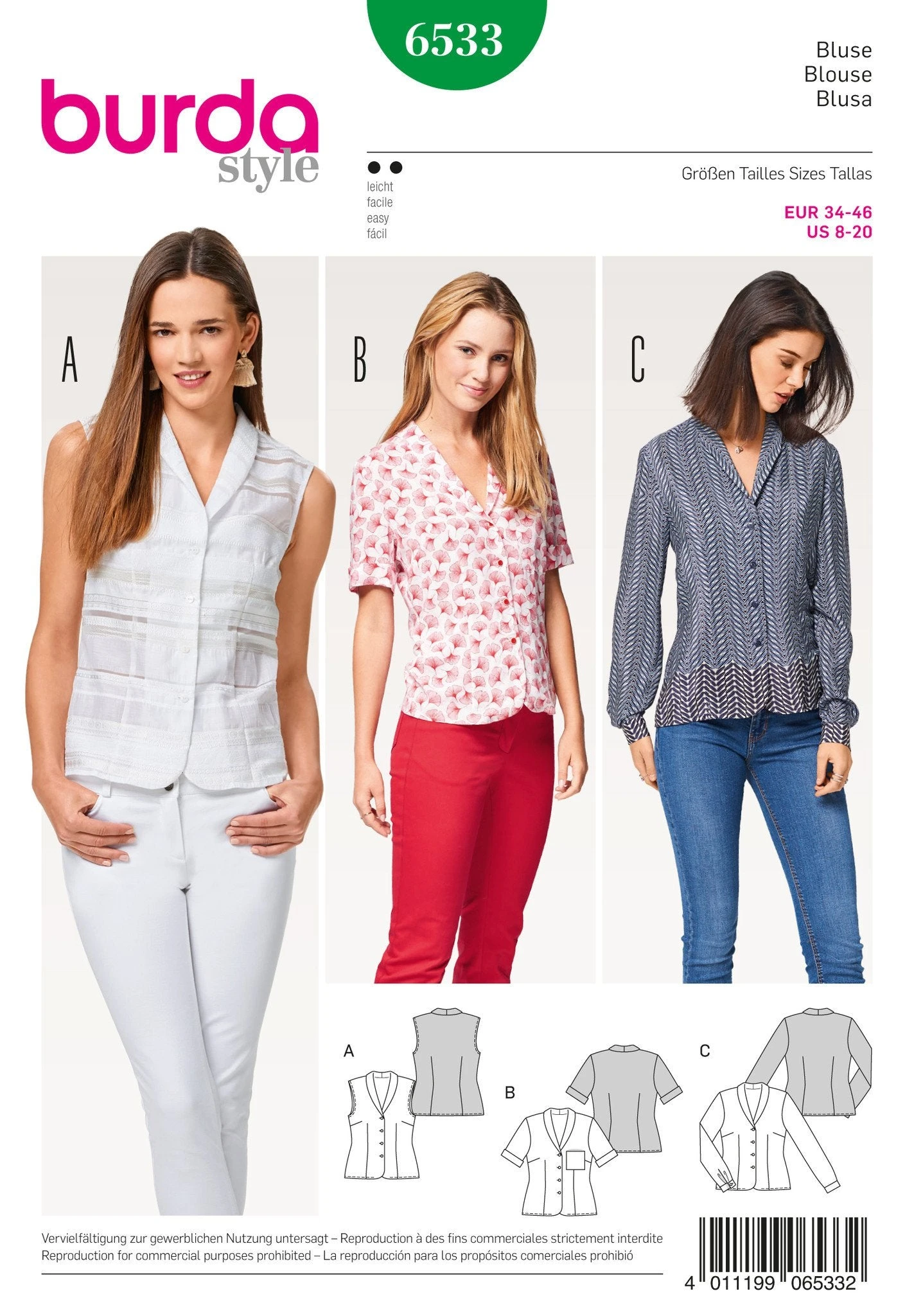 Burda 6533 Misses' Blouse Sewing Pattern 2 Burda 6533 Misses' Blouse Sewing Pattern - Image 2