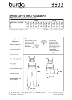 Burda 6599 Dungarees Pattern -Jaycotts Shop 6599 back envelope EU