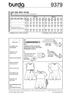 Burda 9379 Girl's Dress Pattern -Jaycotts Shop 9379 back envelope EU