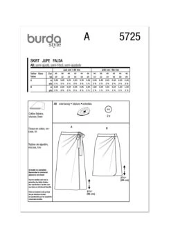 Burda Style Sewing Pattern 5725 Misses' Wrap Skirt -Jaycotts Shop B5725 envelope back