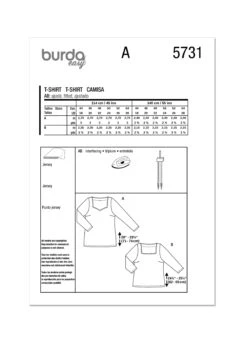 Burda Style Sewing Pattern 5731 Misses' T-Shirt -Jaycotts Shop B5731 envelope back