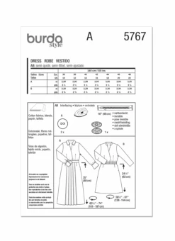 Burda Style Pattern 5767 Misses' Dress -Jaycotts Shop B5767 envelope back