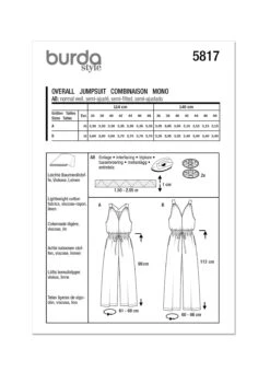 Burda Style Pattern 5817 Misses' Jumpsuits -Jaycotts Shop B5817 envelope back