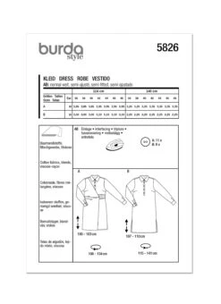 Burda Style Pattern 5826 Misses' Dress -Jaycotts Shop B5826 envelope back