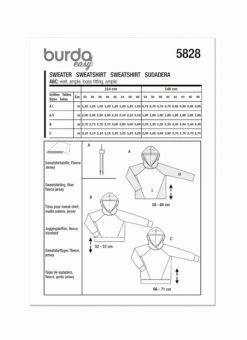 Burda 5828 Misses’ Hoodie Pattern -Jaycotts Shop B5828 envelope back