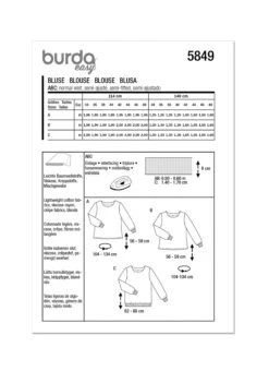 Burda Sewing Pattern 5849 Misses' Blouse -Jaycotts Shop B5849 envelope back
