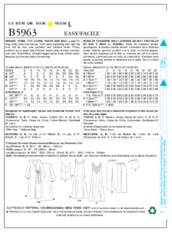 Butterick 5963 Misses' Pattern Sleepwear Set Pattern | Easy 13 Butterick 5963 Misses' Pattern Sleepwear Set Pattern | Easy -Jaycotts Shop B5963 envelope back