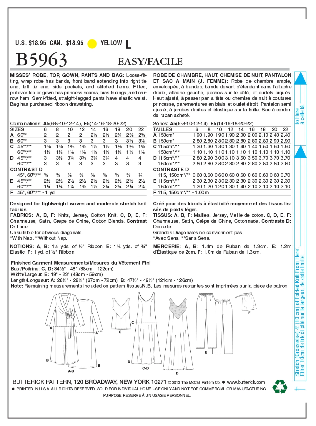 Butterick 5963 Misses' Pattern Sleepwear Set Pattern | Easy 4 Butterick 5963 Misses' Pattern Sleepwear Set Pattern | Easy - Image 4