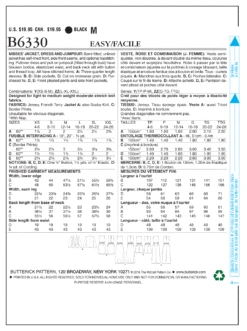 Butterick 6330 Jacket, Dress, Romper And Jumpsuits Sewing Pattern 16 Butterick 6330 Jacket, Dress, Romper And Jumpsuits Sewing Pattern -Jaycotts Shop B6330 1