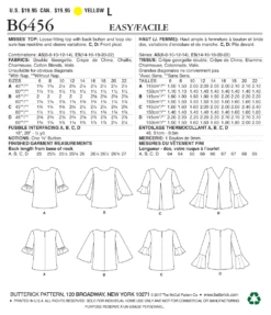 Butterick 6456 Misses' Tulip Or Ruffle Sleeve Tops Pattern -Jaycotts Shop B6456 1