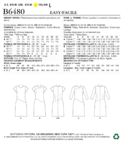 Butterick 6480 Misses' Dress Pattern -Jaycotts Shop B6480 1