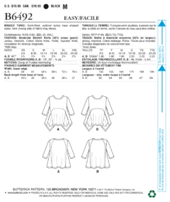 Butterick 6492 Misses' Loose Knit Tunics Pattern -Jaycotts Shop B6492