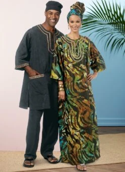Butterick 6748 Misses'/Men's Tunic, Caftan, Pants Hat And Head Wrap Pattern