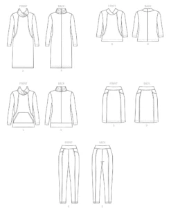 Butterick 6858 Misses' Knit Dress, Tops, Skirt And Pants Pattern -Jaycotts Shop B6858 line art