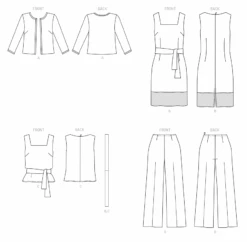 Butterick 6882 Jacket, Dress, Top, Pants And Sash Sewing Pattern -Jaycotts Shop B6882 line art