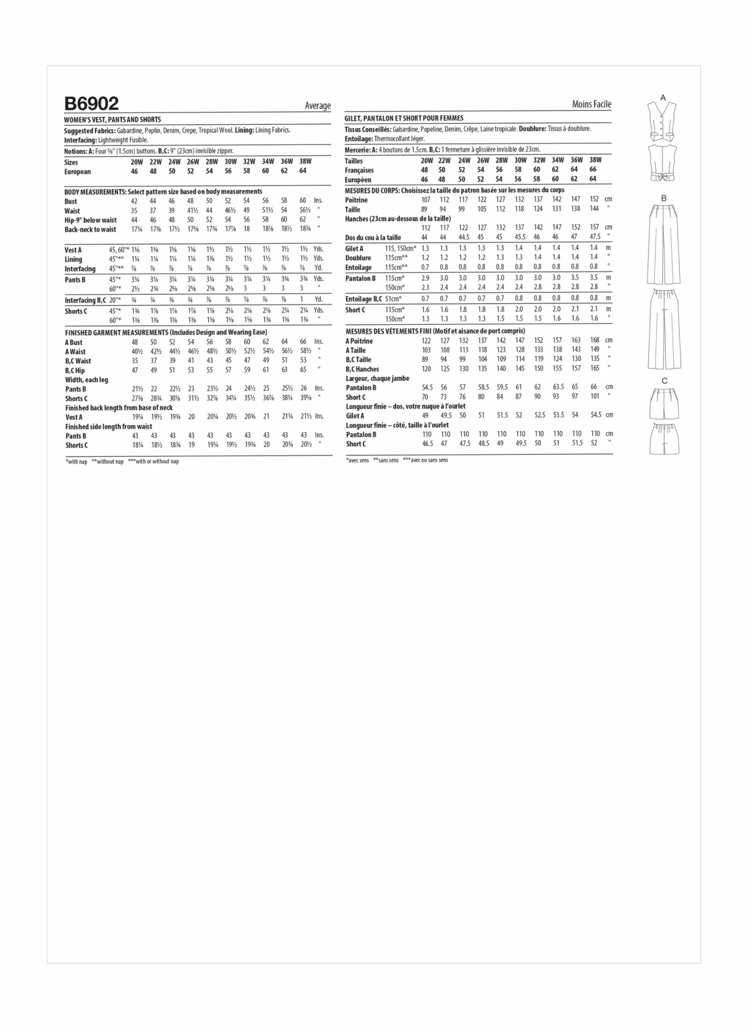 Butterick Sewing Pattern 6902 Women's Waistcoat, Pants And Shorts 6 Butterick Sewing Pattern 6902 Women's Waistcoat, Pants And Shorts - Image 6
