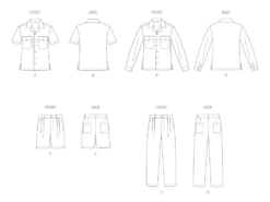 Butterick Sewing Pattern B6984 Unisex Shirts, Shorts And Pants -Jaycotts Shop B6984 line art